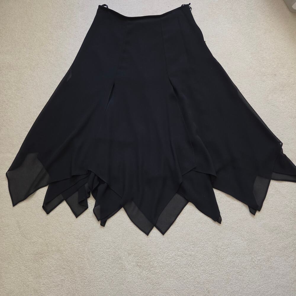 dressbarn Collection 8 Black Midi Skirt Fairy Chiffon Layered Handkerchief Hem